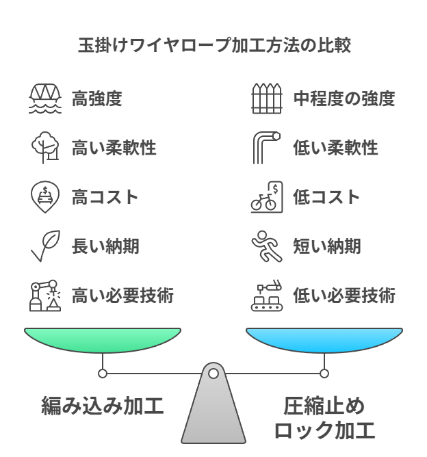 玉掛けワイヤロープ加工方法の比較