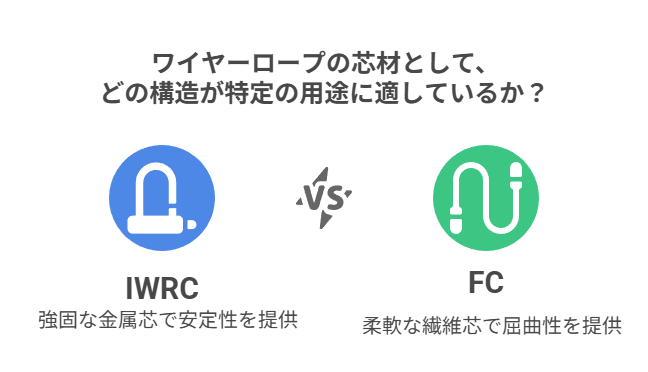 ワイヤーロープの芯材として、どの構造が特定の用途に適しているか？
