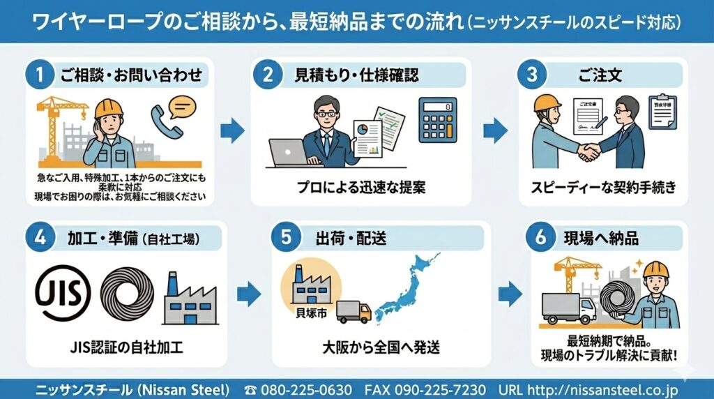 ワイヤーロープのご相談から最短納品までの流れ